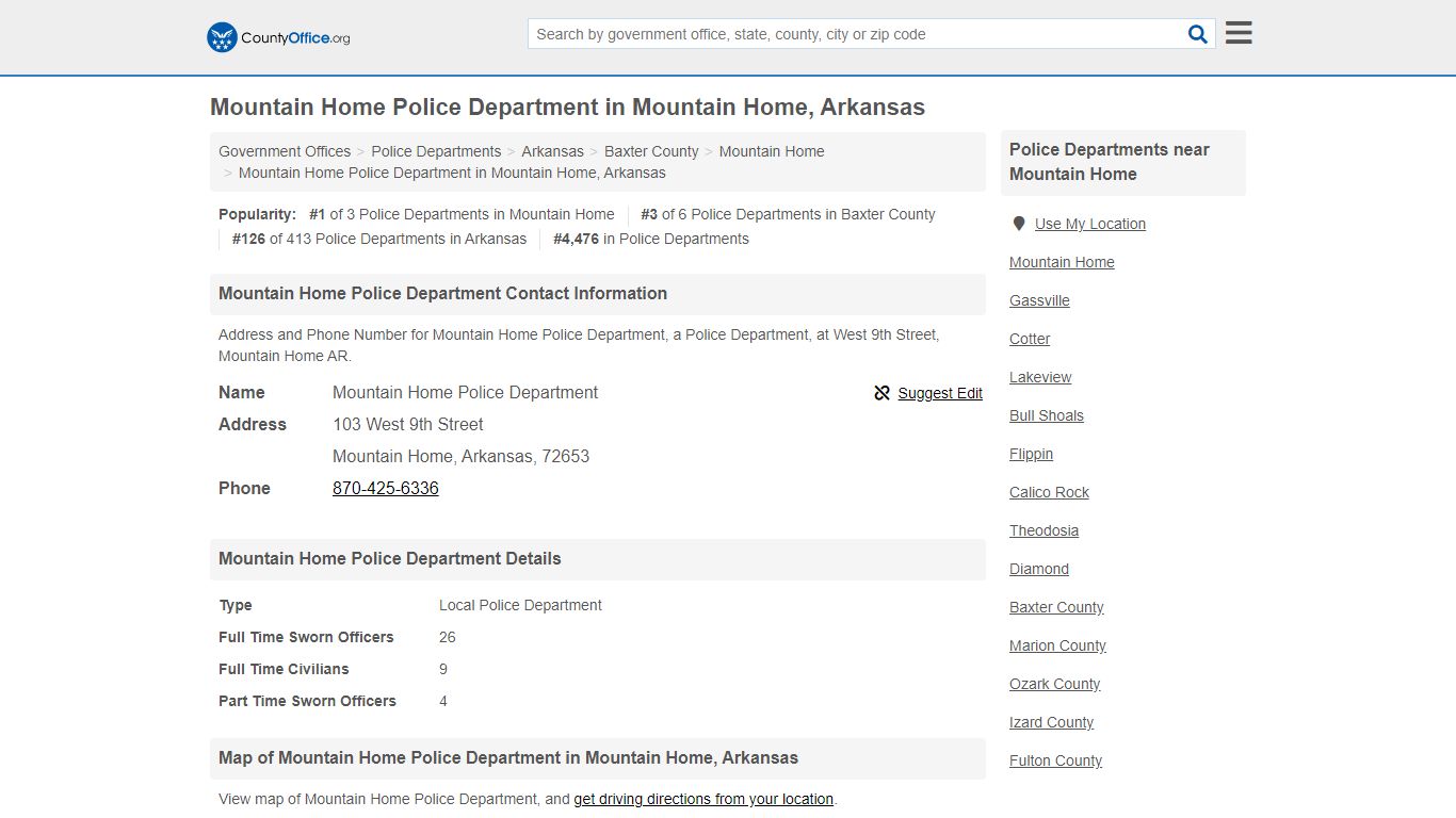 Mountain Home Police Department in Mountain Home, Arkansas - County Office